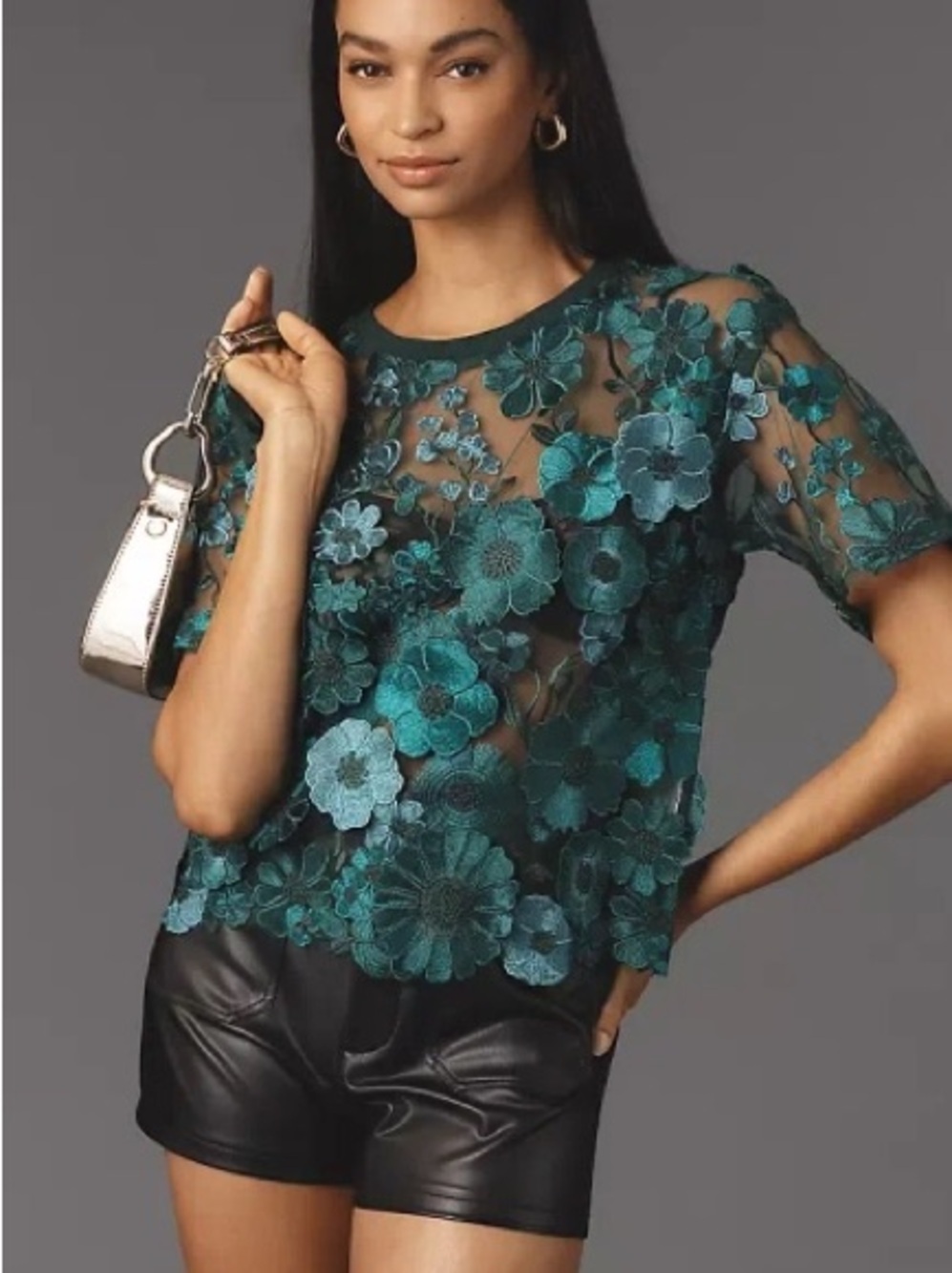 Anthropologie Dolan Left Coast Flowet Appliqué Sheer Top Size XS